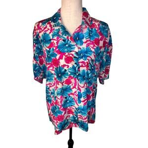 JoS A Bank Women 6 Silk Tropical Button Front Short Sleeve Oversized Blouse Flaw